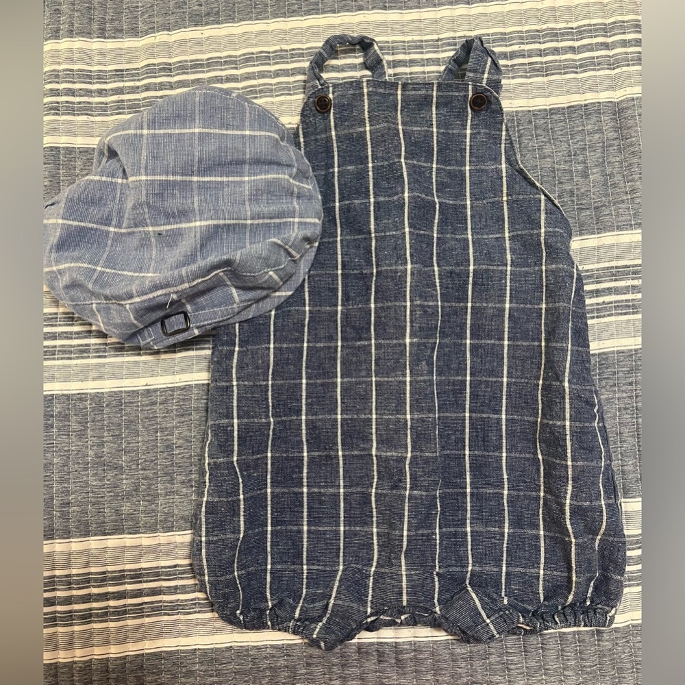 Janie and Jack Navy Checkered Baby Outfit